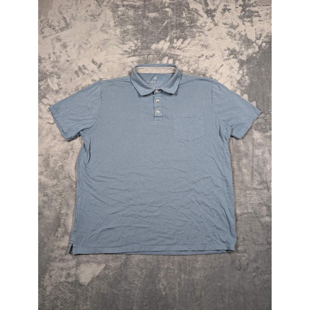 Free Fly Polo Shirt Mens Medium Blue Short Sleeve Bamboo Blend Comfort Casual